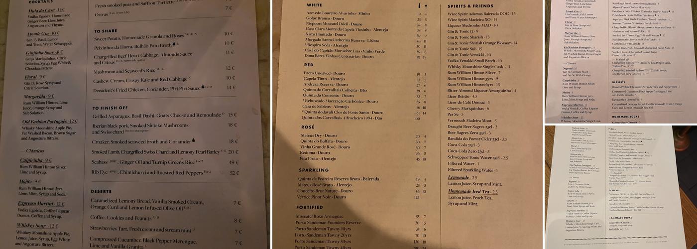 The Decadente Menu