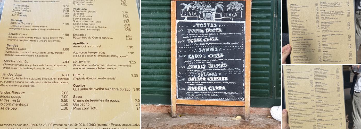 Clara Clara Café Menu