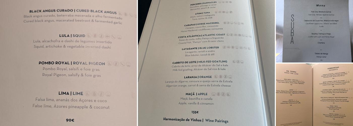 SUBA Restaurante Menu