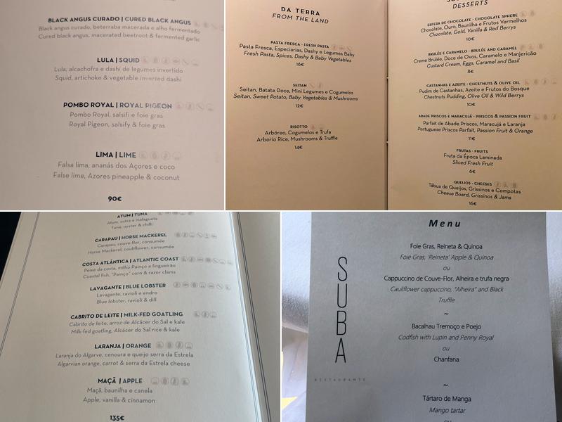 SUBA Restaurante Menu