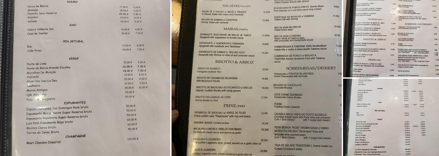 Taberna da Baixa Menu