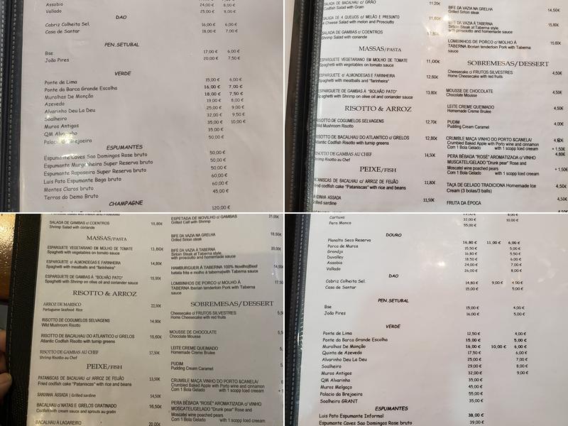 Taberna da Baixa Menu
