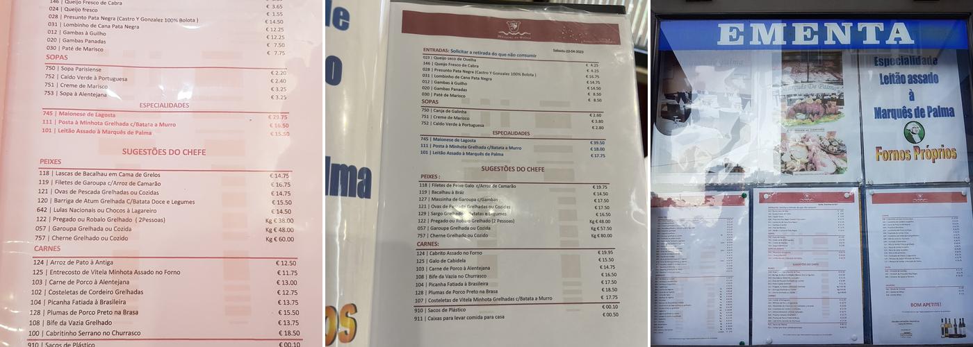 Marquês de Palma Menu