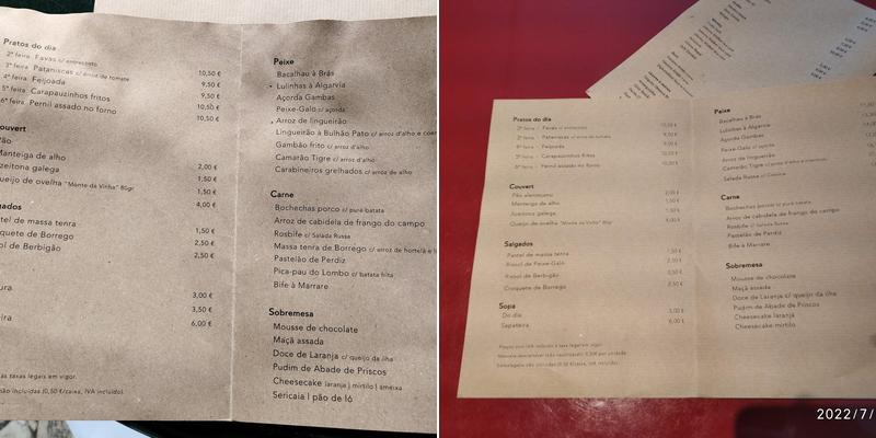 Cacué Menu