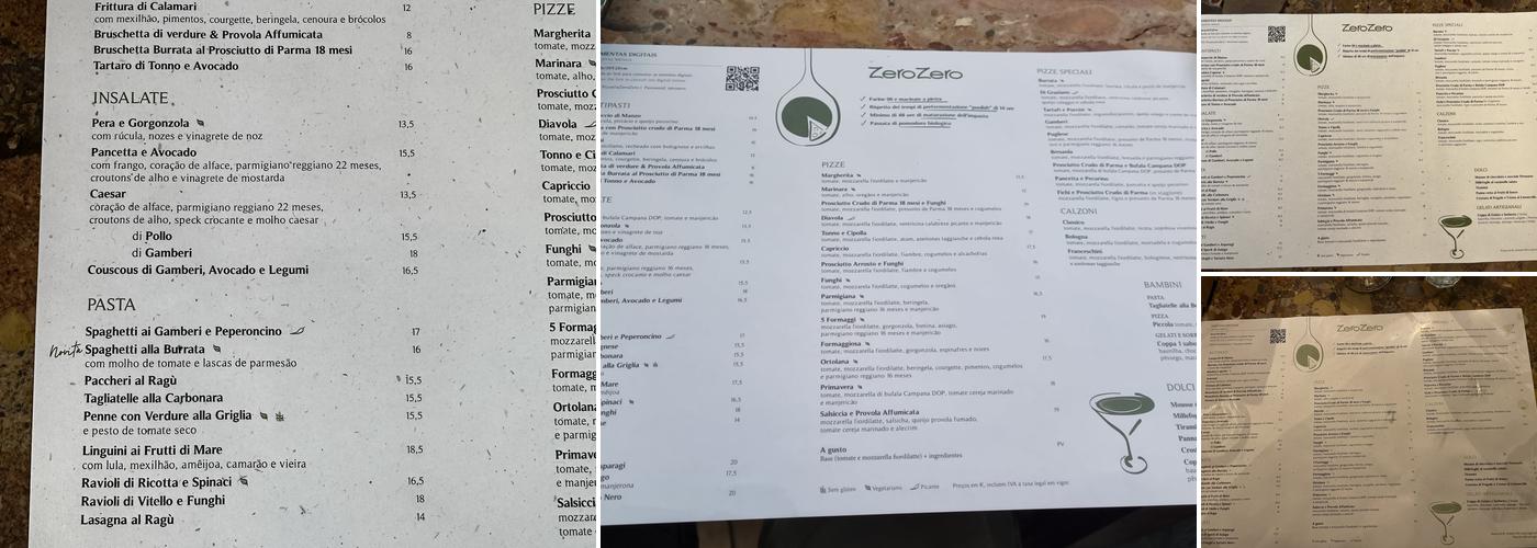 ZeroZero Príncipe Real (ZeroZero) Menu