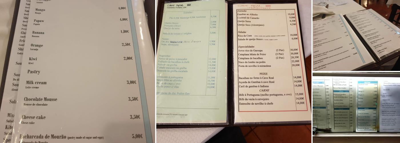 Cave Real Menu