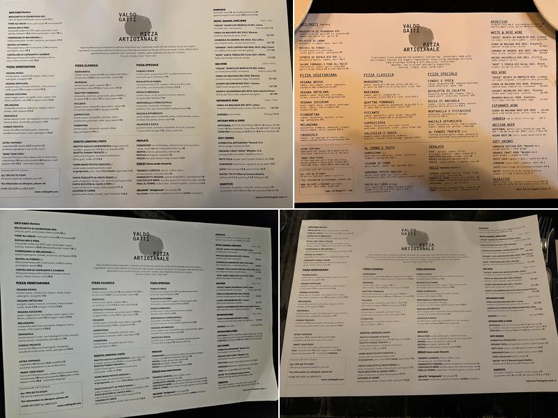 Valdo Gatti Pizza Bio (Bairro Alto, Lisboa) Menu