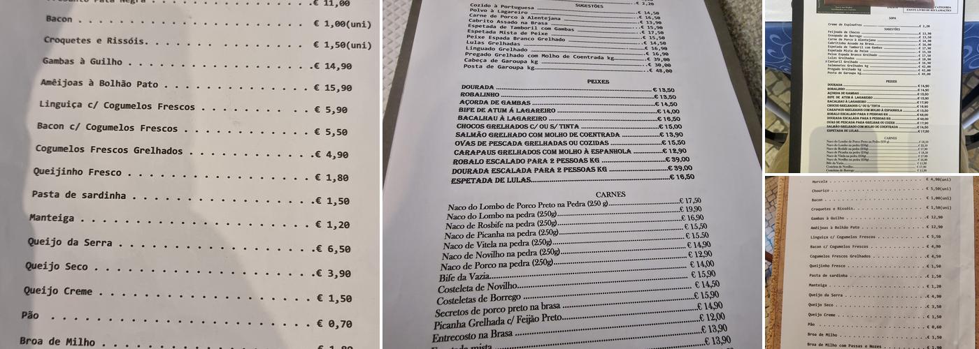 Paço de Carnide Menu