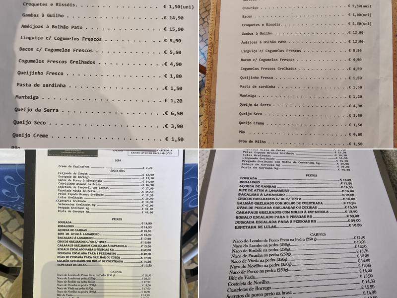 Paço de Carnide Menu