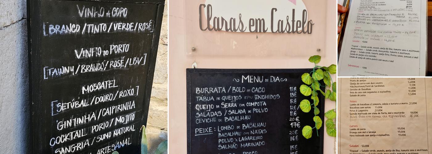 Claras em Castelo Menu
