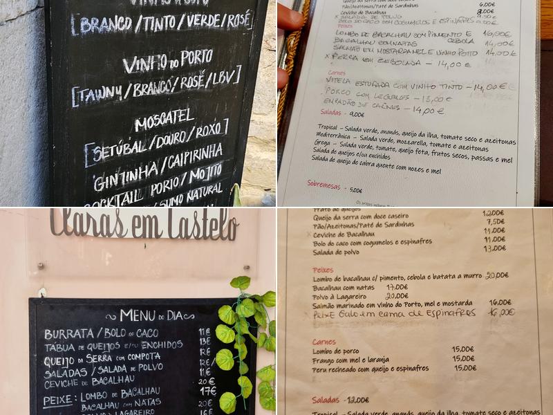 Claras em Castelo Menu