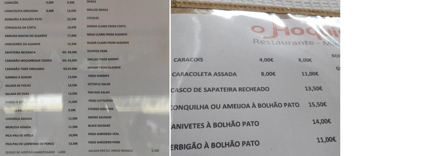 O Hoquista Menu