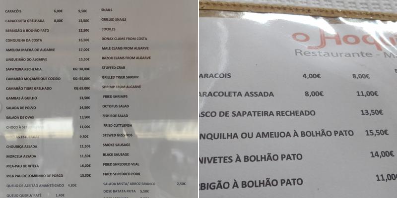 O Hoquista Menu