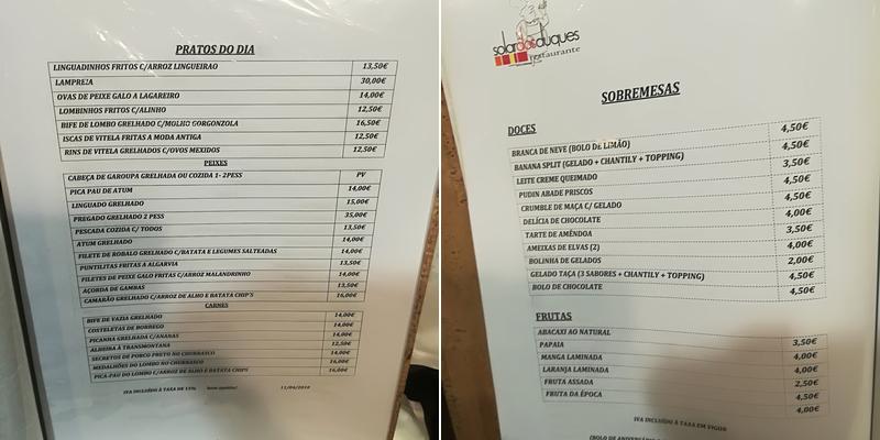 Solar dos Duques Menu