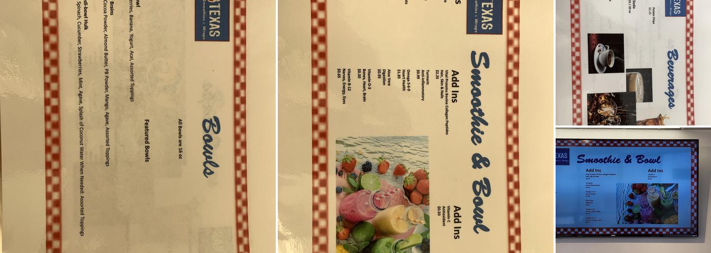 Texas Smoothies and Wraps Menu