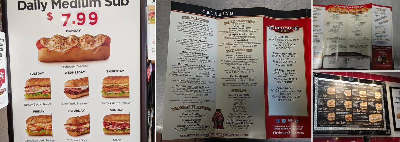 Firehouse Subs Cave Creek Menu