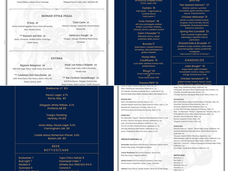 Jules on Devonshire Menu