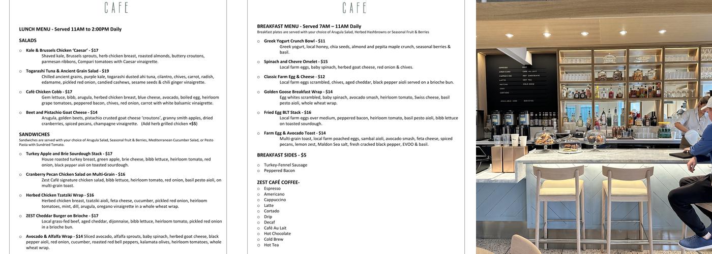 Zest Café Menu