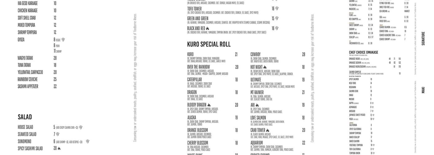 Kuro Sushi Menu