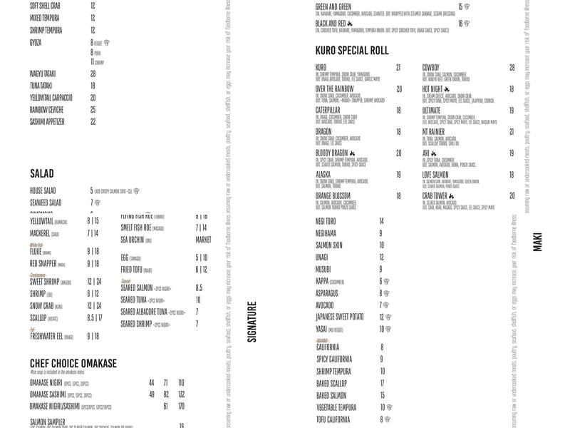 Kuro Sushi Menu