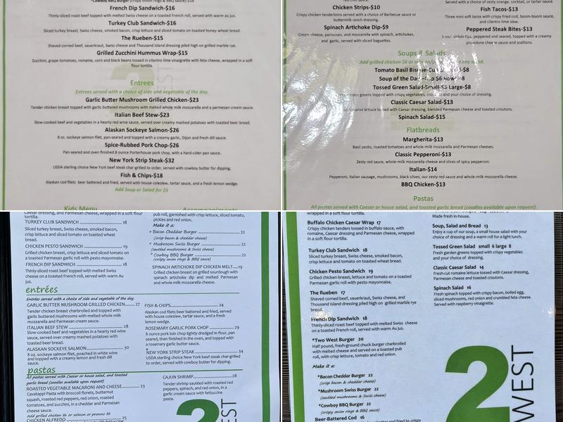 2West Bar & Grill Menu