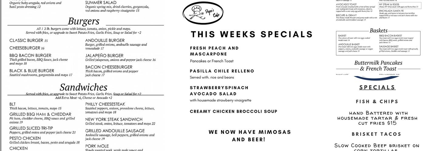 Pepe's Cafe Menu