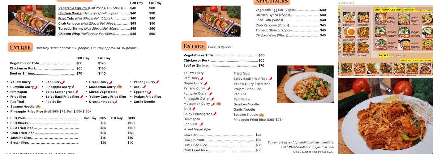 PraJam Thai Menu