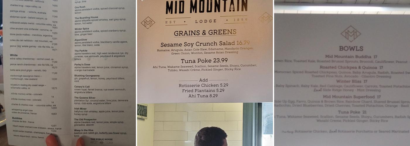 Mid Mountain Lodge Menu