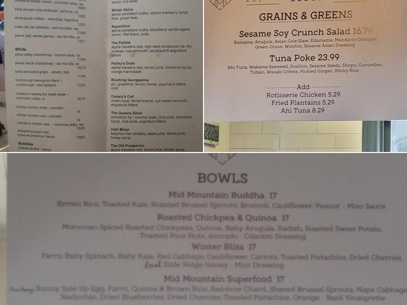 Mid Mountain Lodge Menu
