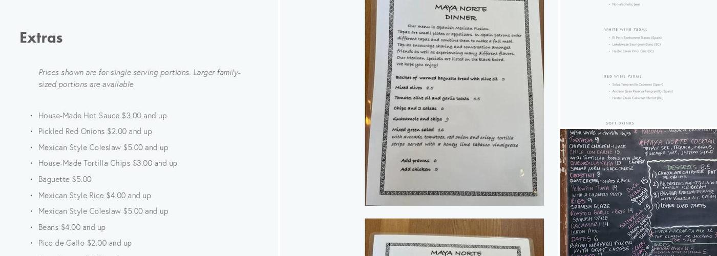 Maya Norte Menu
