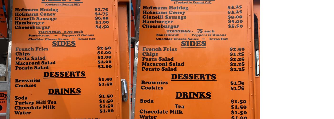 Shannon's Hot Dogs Menu