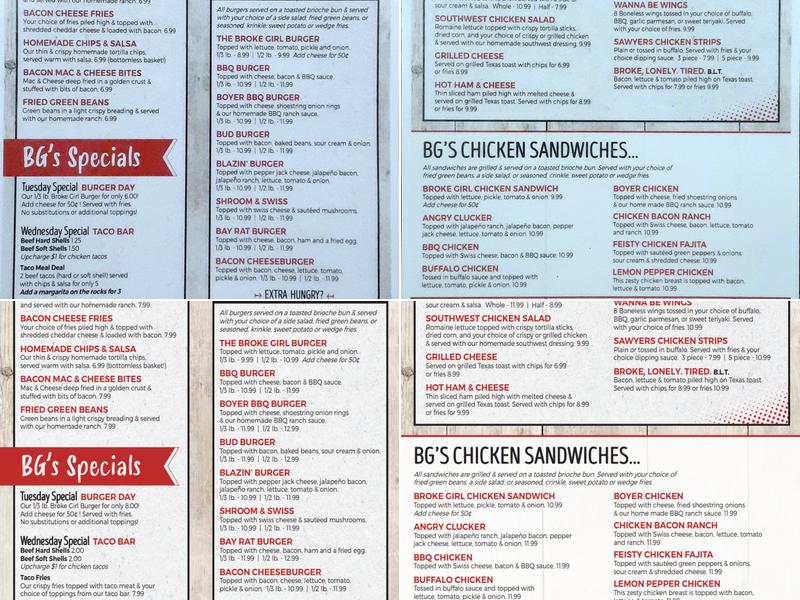 BG's Cafe Menu