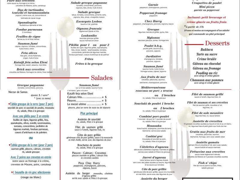 Restaurant Chez Harry Menu