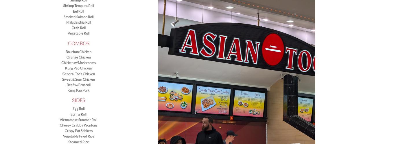 Asian Too Menu