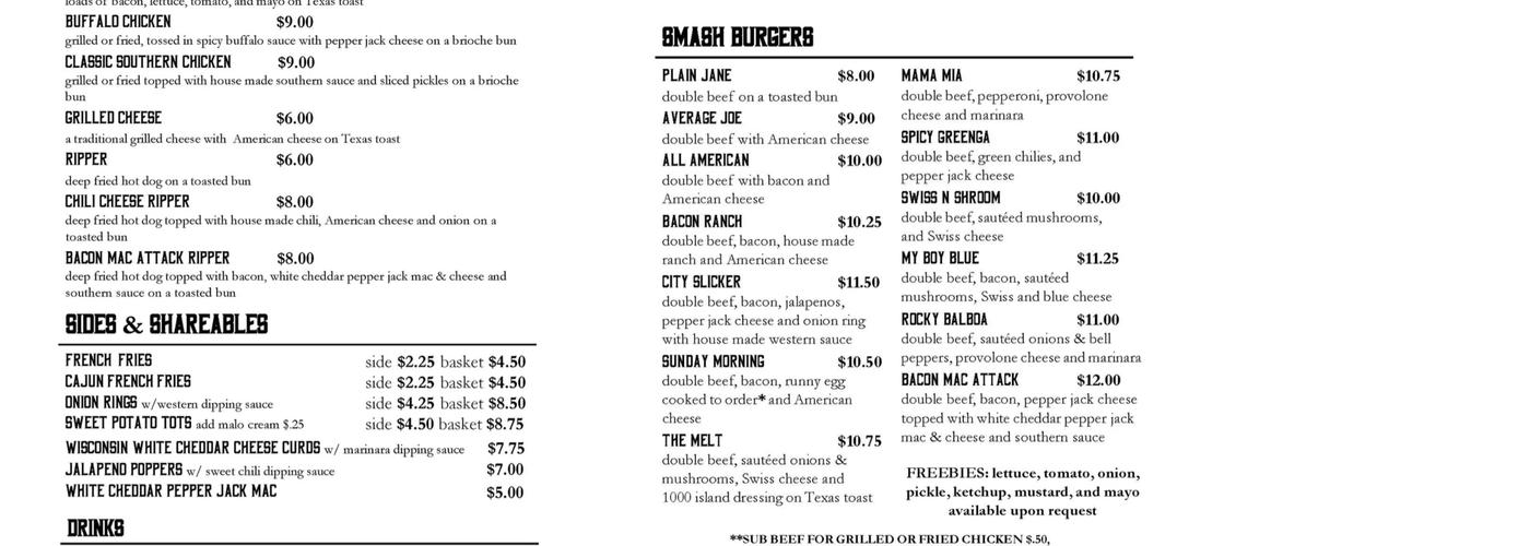 Smith Burger Company Menu