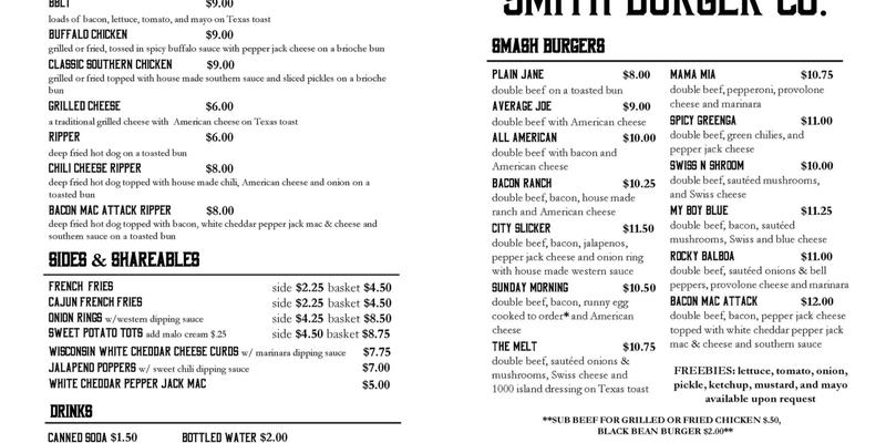 Smith Burger Company Menu