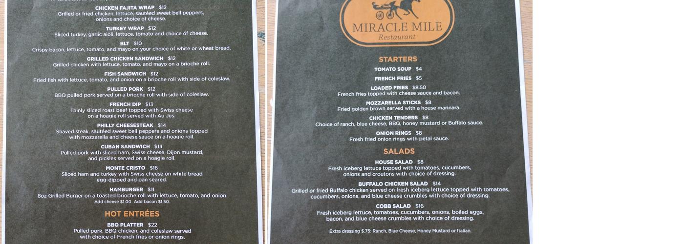 Miracle Mile Menu