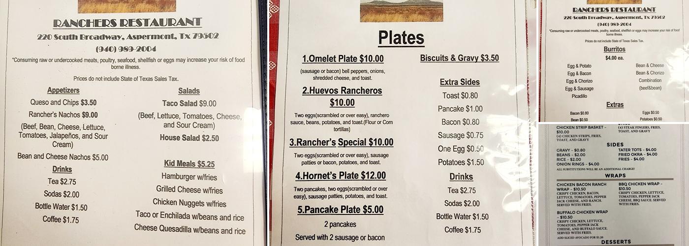 Ranchers Restaurant Menu