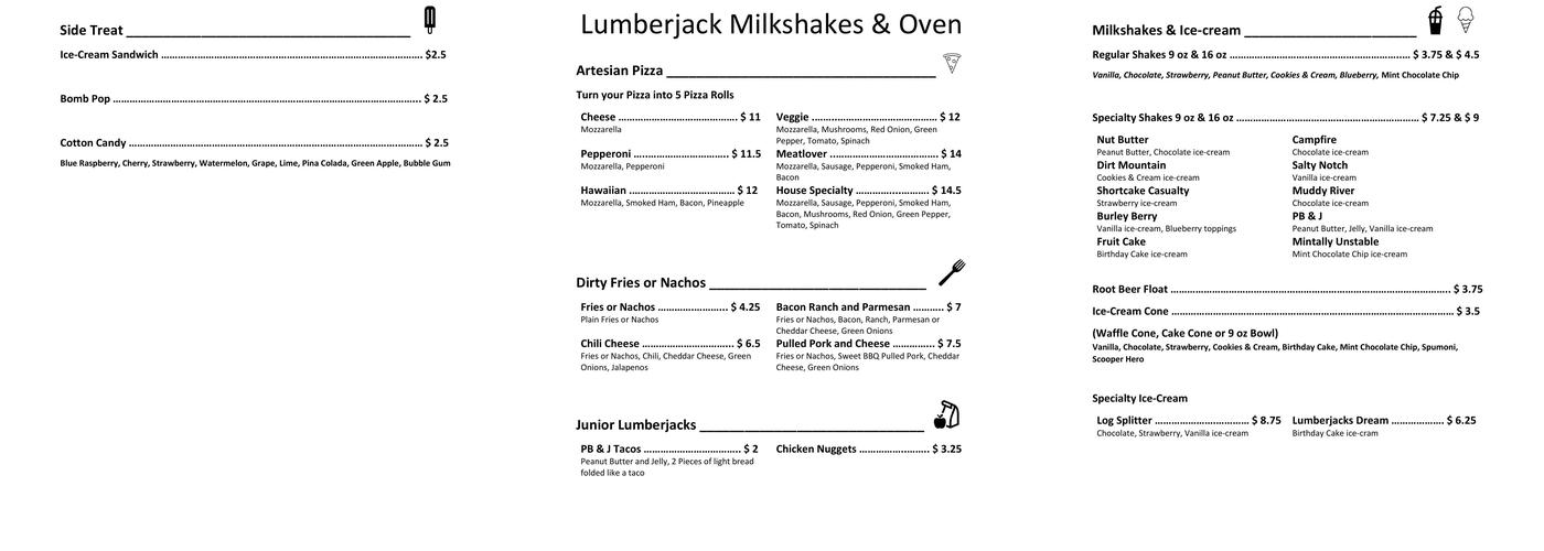 Bad Axery LLC Menu
