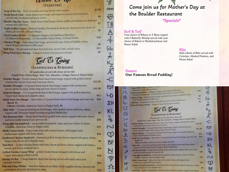 Boulder Bar & Grill Menu