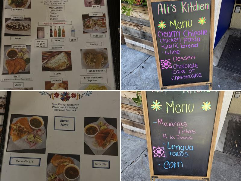 Ali’s kitchen Menu