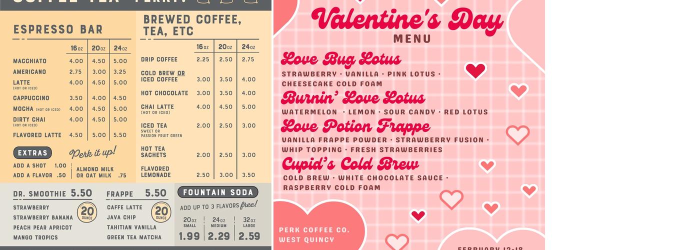 Perk Coffee Menu