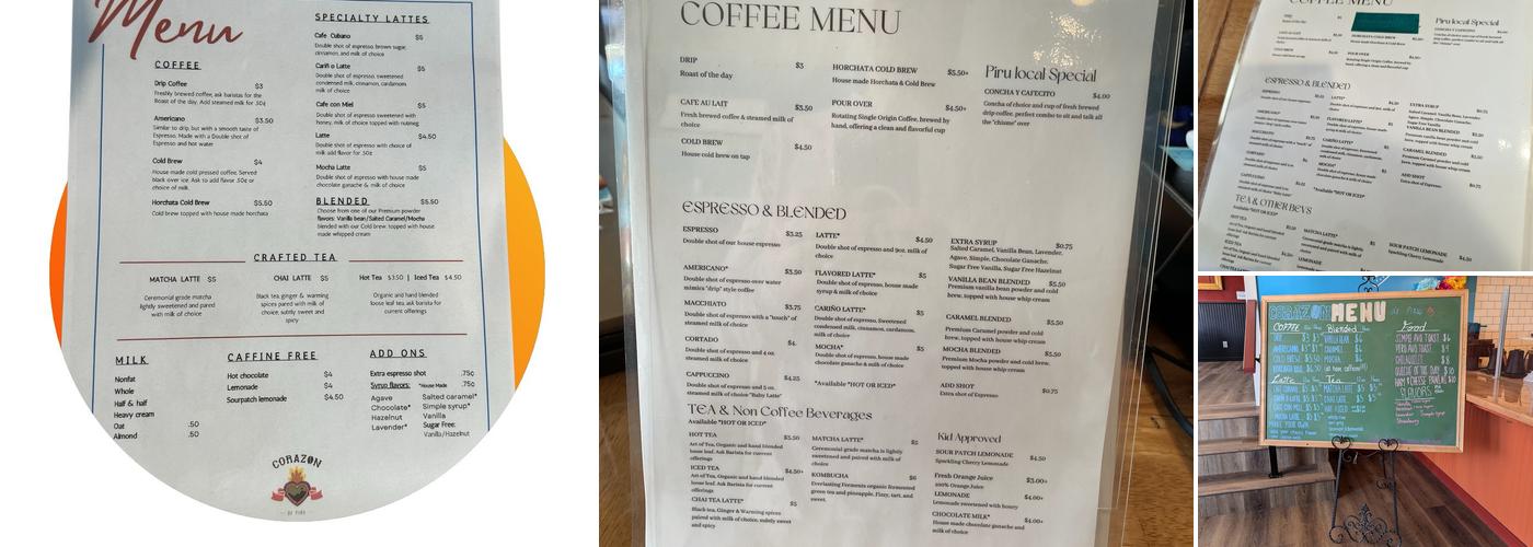 Corazon de Piru Menu