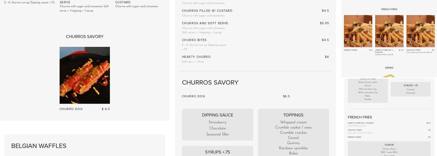 Jerry's Street Churros Menu