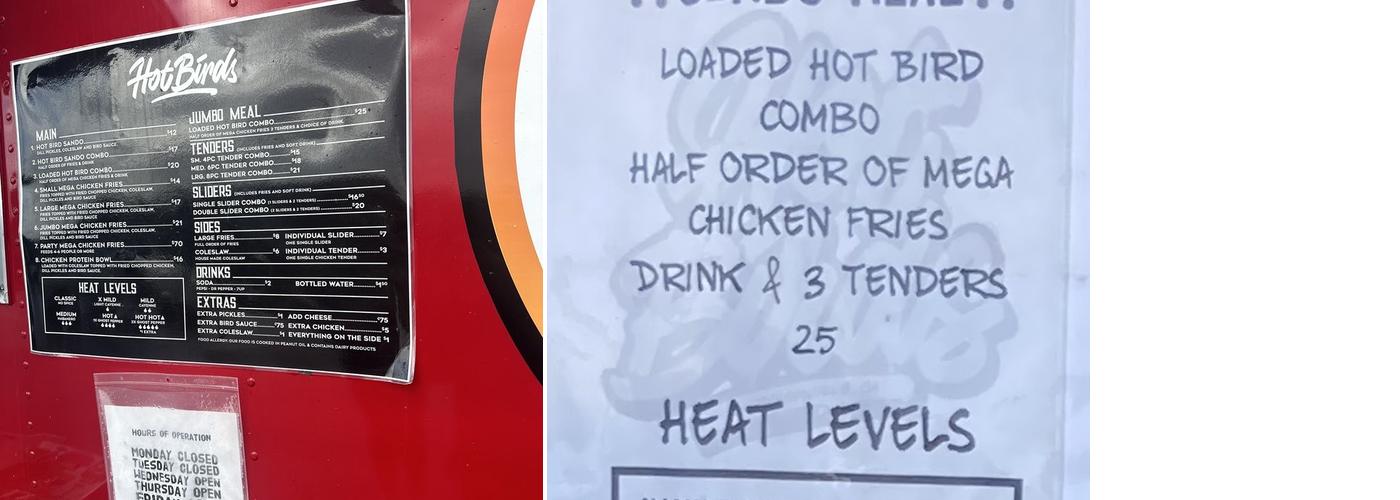 Hot Birds Menu
