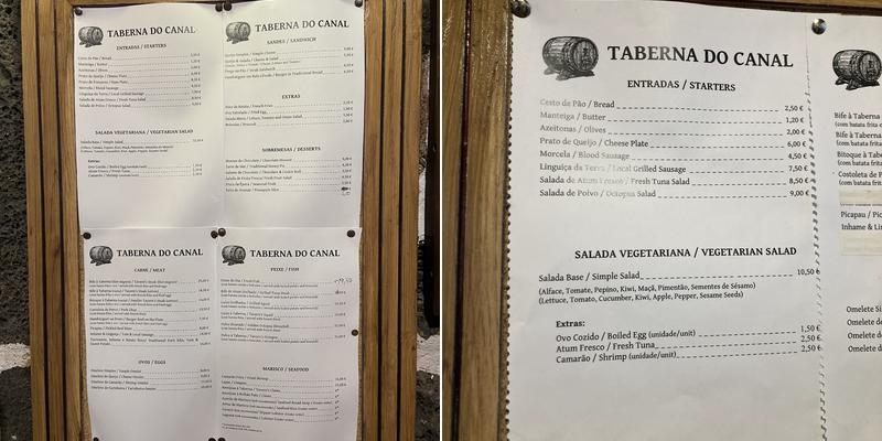 Taberna do Canal Menu