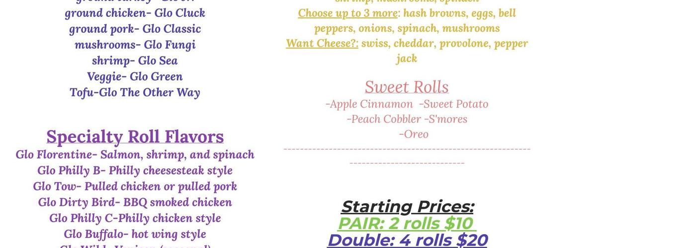 Glo's Rolls Menu