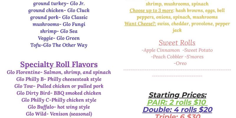 Glo's Rolls Menu