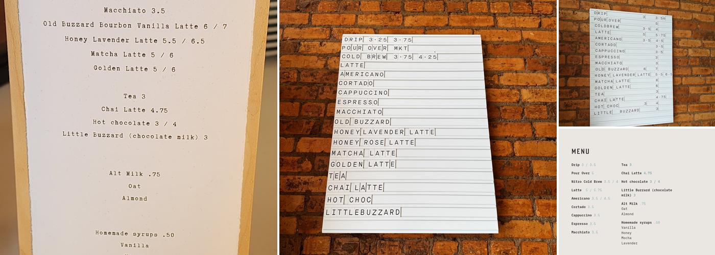 Buzzards Coffee Menu