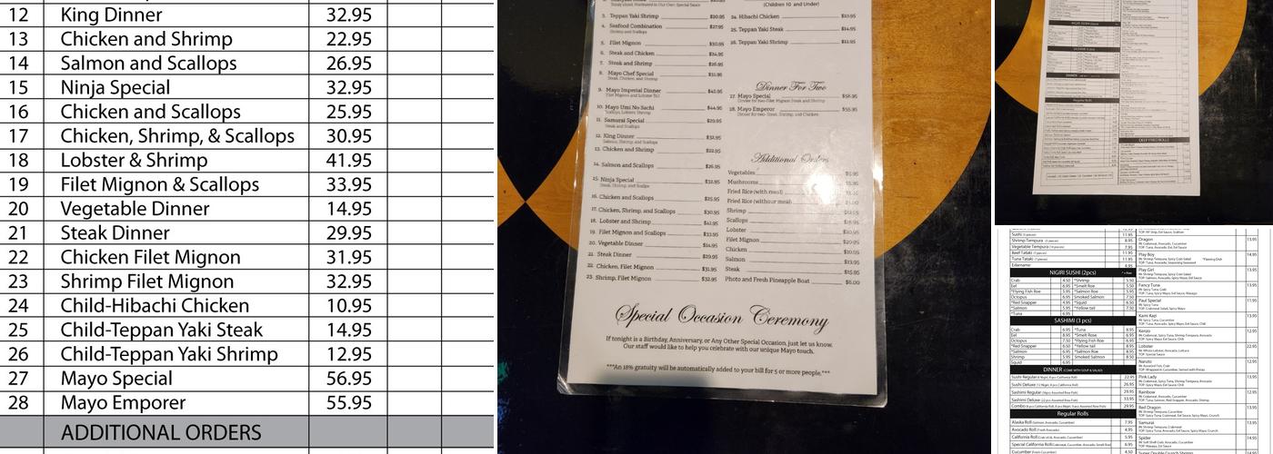 Sapporo Japanese Steakhouse & Sushi Bar & Alcohol Menu